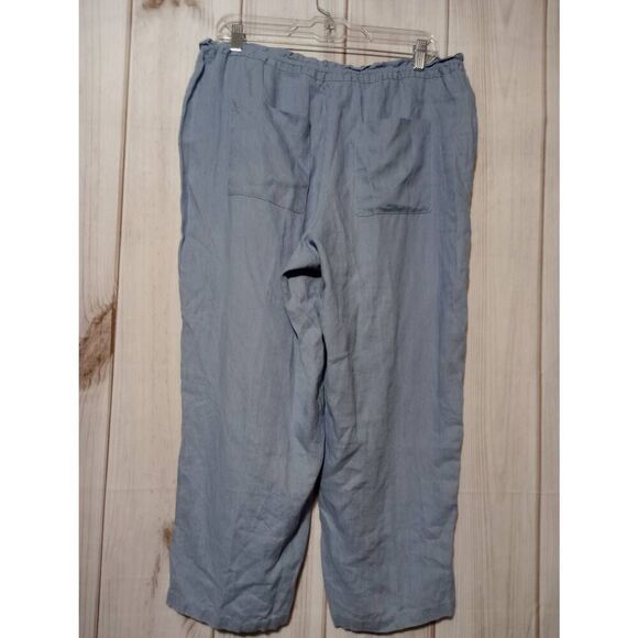 Ruby Rd Pants Ladies Medium Blue Capri 100% Linen Comfort Waist - Picture 2 of 6